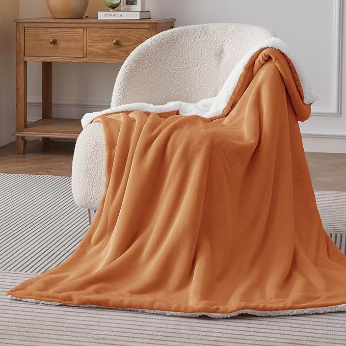 Bedsure GentleSoft Sherpa Fleece Twin Size Blanket for Couch, Non-Heated, Thick and Warm Throw for Women and Men, Soft Fuzzy Plush Twin Blanket for Winter, Burnt Orange, 60x80 Inches