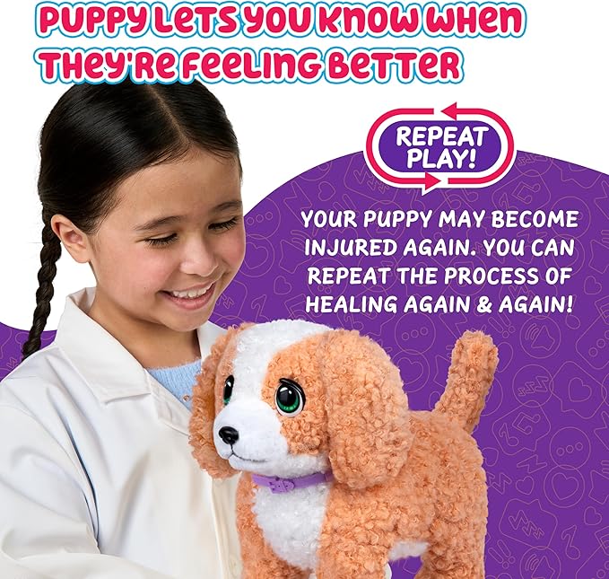 Little Live Pets Ouchies Amazon Exclusive Hazel The Poodle Plush, 50+ Sounds, Limping to Walking Puppy Toy & Carrier, Interactive Toy Dog for Kids 5+