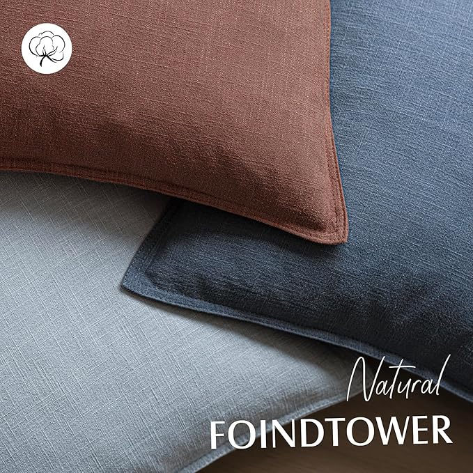 Foindtower Pack of 2, Decorative Linen Solid Throw Pillow Covers Soft Accent Euro Cushion Case Boho Farmhouse Pillowcase for Chair Couch Sofa Bedroom Living Room Home Decor 22 x 22 Inch Rust Red