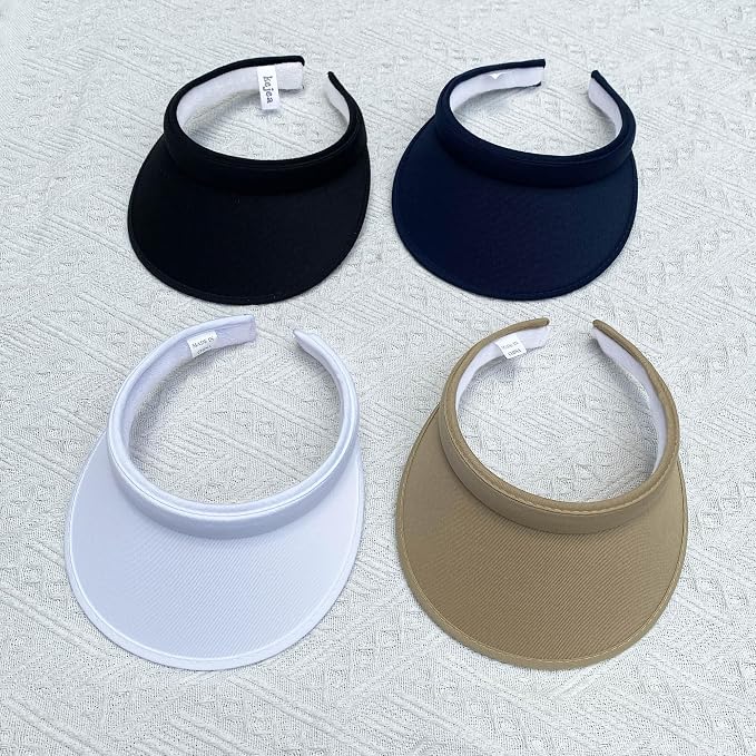4 Pack Sun Visor Hats Women Men Clip on Cotton Wide Brim Visors Hat Outdoor Sports Golf Beach Travel Tennis Caps