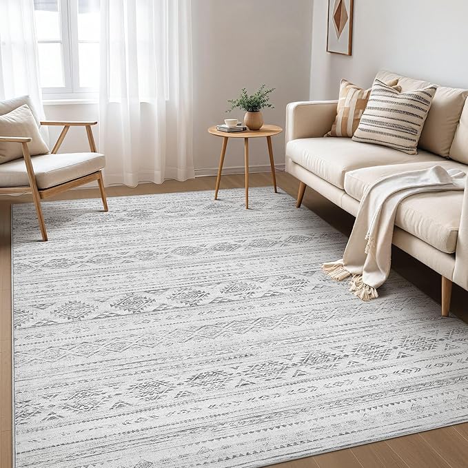 Nakagishi Boho 5x7 Area Rug Living Room Rugs Machine Washable Dark Gray | Soft, Pet & Kid Friendly, Carpet for Living Room/Bedroom/Office/Kitchen/Nursery, Daily Home Decor Stain Resistant Moroccan