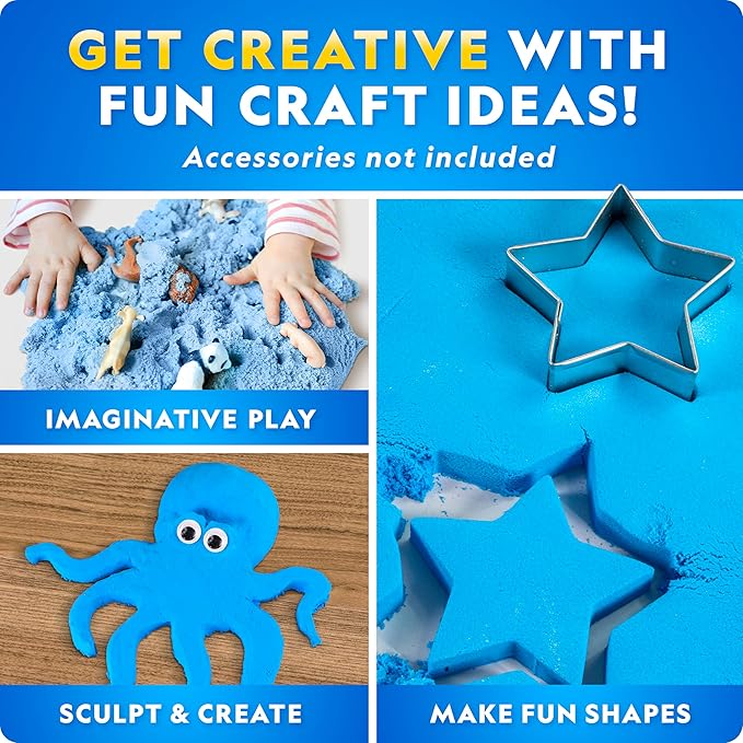 National Geographic Moon Sand - 24 Lb. Bulk Play Sand Kit with 6 Castle Molds (Blue) - A Fun No Mess Sensory Activity, Kids Fake Sand Play Set, Sensory Bin Filler