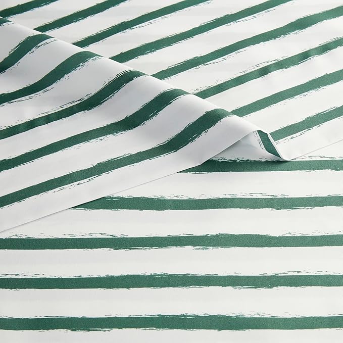Amazon Basics Microfiber Kids' Sheet Set with Pillowcase, 4-Piece, Full, Green Stripes
