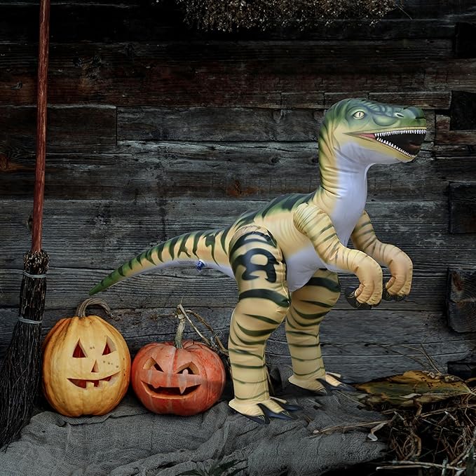 Jet Creations Velociraptor Inflatable 51" Lx30 H, Ages 3+ Dinosaur Toy – Party Decoration, Pool Play, Yard Display, Jurassic Themed Photo Prop, VBS, Green and Tan Raptor, 1 pc