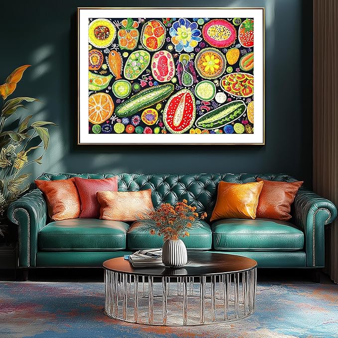 Colorful Fruits and Vegetables Jigsaw Puzzles 500 Pieces for Adults - Vibrant Whimsical Food Collage Art Puzzle with with Letters on Back 500 Piece Challenging Puzzle for Seniors(23''X15'')