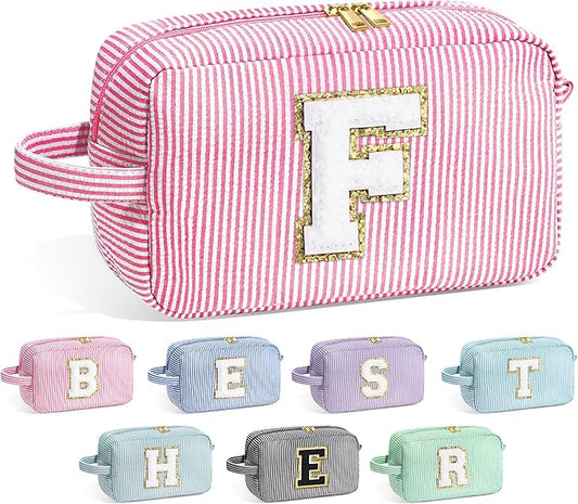 YOOLIFE Gifts for Friend - Personalized Best Friend Birthday Gifts for Women Her Friend Friendship, Sister Gifts from Sister, Monogram Initial Pink Makeup Bag Cosmetic Toiletry Pouch Make Up Case F