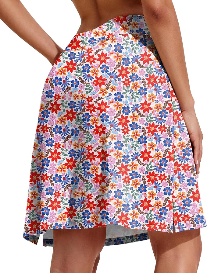 COOrun Women's 20" Knee Length Skirts High Waisted Golf Skorts with Pockets | Soft, Quick Dry, Split Hem, Built-in Shorts, A-line, Modest Skirts, for Golf Athletic Tennis Work Casual