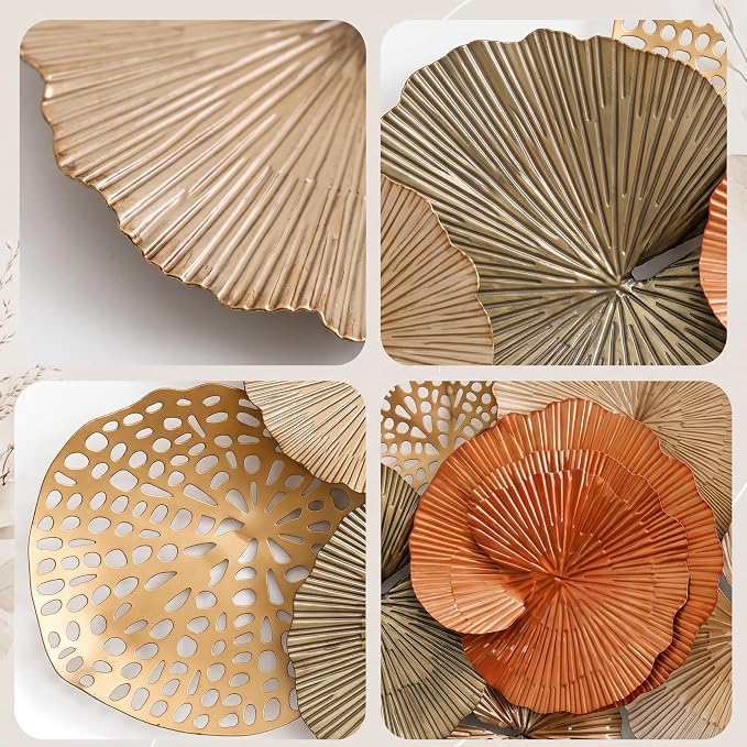Axioglo 51" Large Wall Decor 3D Lotus Leaf Metal Wall Art for Living Room | 51" x 25" metal wall decor with layered metal texture, mounting hardware, two-way display