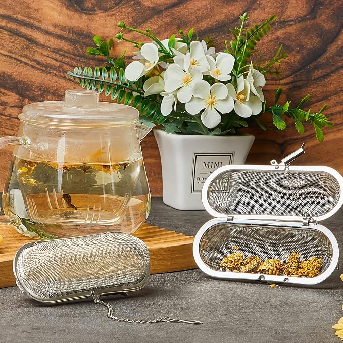 Hoolerry 3 Pcs Tea Ball Infusers Loose Leaf Tea Strainers Steeper Stainless Steel Mesh Floating Oval Filters 4.25 x 1.75 Inch for Kitchen and Home