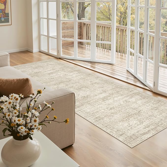 Soalmost Runner Rug 2x5 Washable Non-Slip Kitchen Entry Runners Beige | Soft Low-Pile Rugs for Bathroom Laundry Room, Vintage Foldable Floor Carpet Mat Hallway Entryway for Corridor Bedroom