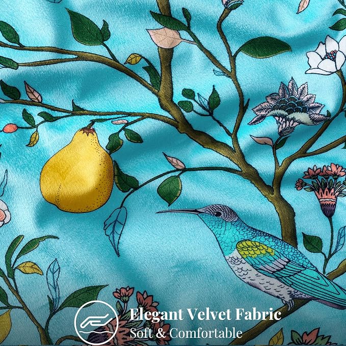 MUSSEL Sky Blue Velvet Floral Decorative 20x20 Pillow Covers Set of 2 | Durable Sturdy,Botanical Printed Pattern,Throw Pillows Case,Square,Colorful Mid Century Cushion Covers,Sofa Couch Decor