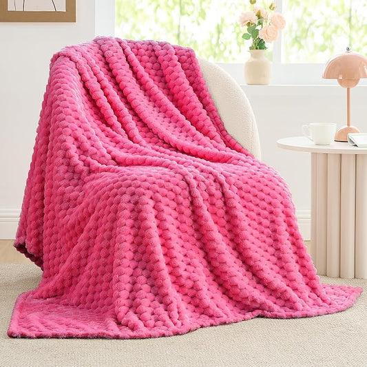 BEDELITE Hot Pink Throw Blanket for Couch, Soft Cozy Gifts for Women, 50*60 | 3D Jacquard Decorative Fleece Blanket, Super Soft Plush Throws, Cute Birthday Gift for Women & Men, Suitable for All Seasons