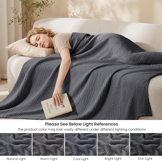 Love's cabin 100% Cotton Muslin Blanket, 6 Layer Lightweight Breathable Gauze Twin Size Blanket 60 x 80 Inches, Soft Summer Blanket for Bed or Couch, Dark Grey