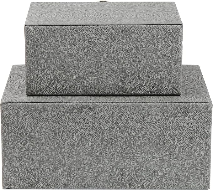 HofferRuffer Faux Leather Jewelry Boxes, Decorative Boxes Storage Accessory Organizer with Gold Hardware Decor, Classic Vegan Leather Set of 2 Pieces (Dark Grey)