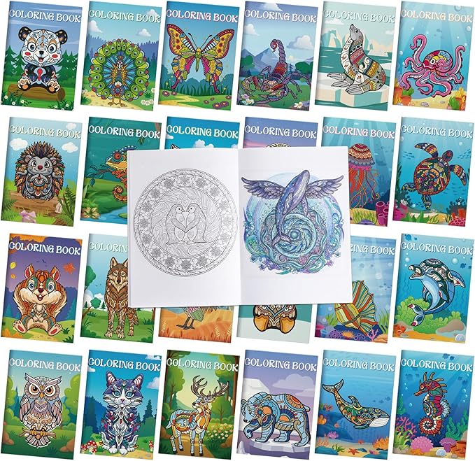 Liliful 24 pcs Undersea Mandala Coloring Book Bulk Intricate Marine Life & Mandala Design Coloring Books, Ideal for Party Favors, Goodie Bag Fillers & Creative Gifts