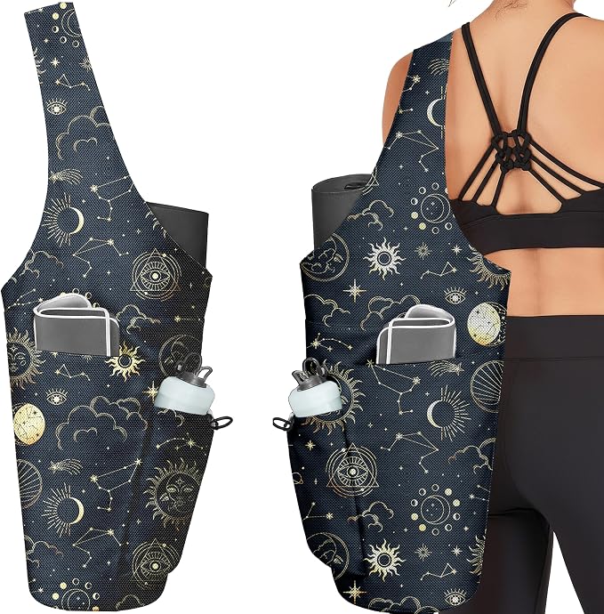 Yoga Bag for Women, Large Yoga Mat Bag Tote Carrier with Wet Dry Pocket, Water Bottle Holder & Adjustable Strap, Fits 1/2" Thick Yoga Mat for Gym, Pilates, Travel, Work