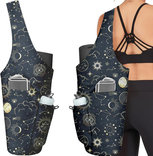 Yoga Bag for Women, Large Yoga Mat Bag Tote Carrier with Wet Dry Pocket, Water Bottle Holder & Adjustable Strap, Fits 1/2" Thick Yoga Mat for Gym, Pilates, Travel, Work