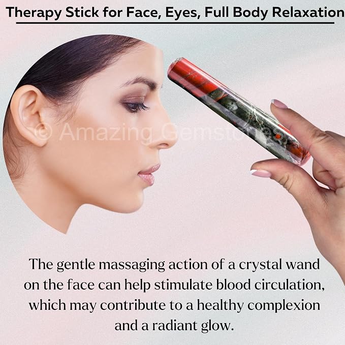 Amazing Gemstone African Bloodstone Crystal Wand Massage Stick - Pelvic Wand Gua Sha for Adults - Crystals and Healing Stones Massage Wands for Adults Gifts (Smooth)