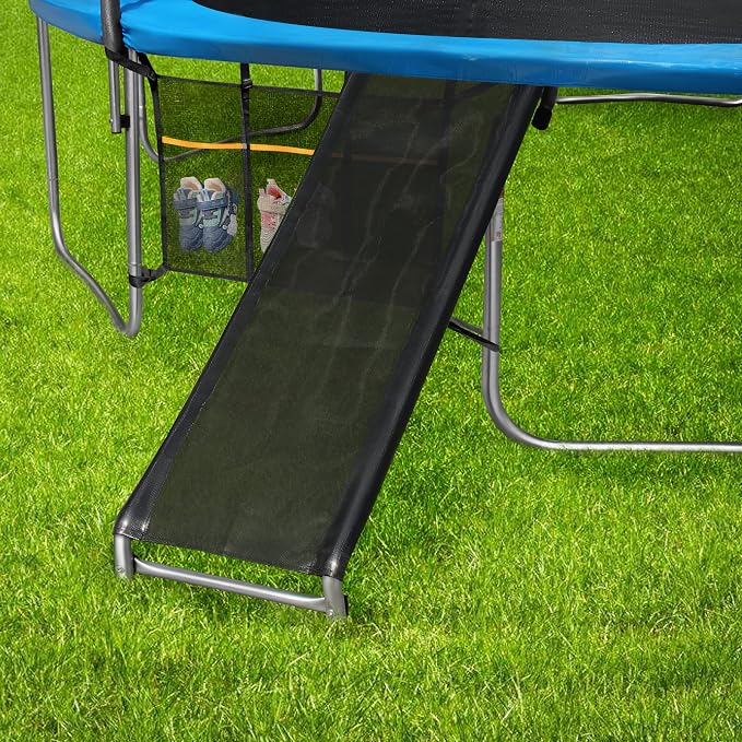 Trampoline Ladder Slide kit, Universal Trampoline Weather Resistant Galvanized Ladder with Slide for Children Kids, Steel Shoe Storage Bag