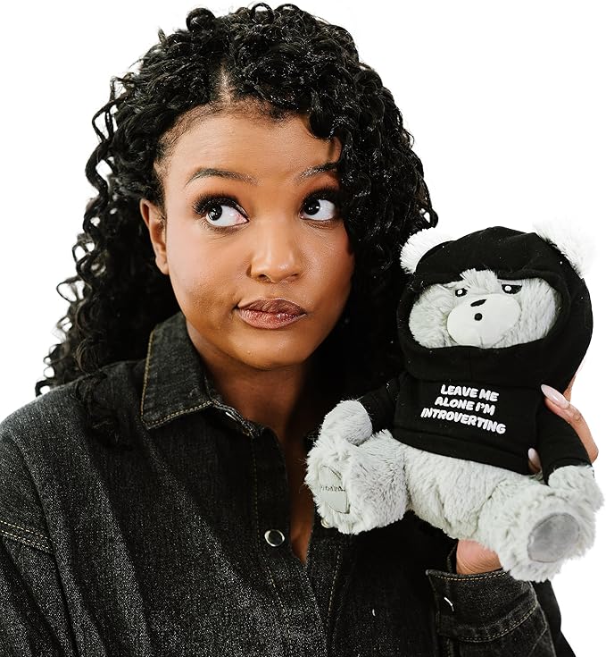 Teddy Bear Plushie - Leave Me Alone, I'm Introverting Sassy Stuffed Bear, Gift for Introverts, Teddy Bear Toy for Gifting
