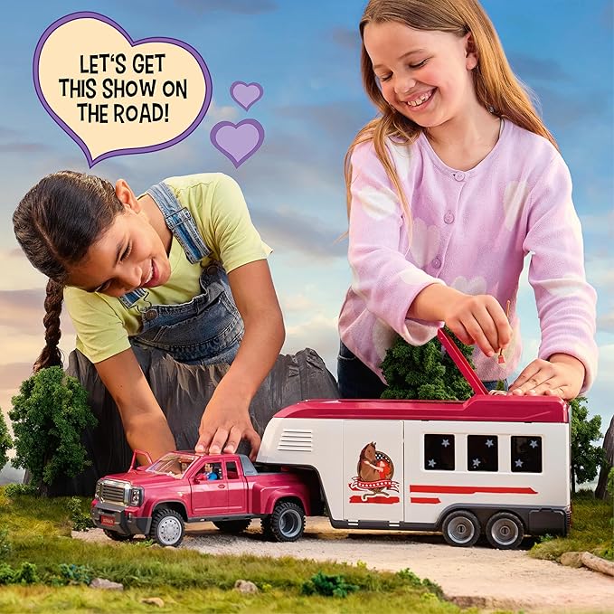 Schleich Horse Club - 119 PC Lakeside Truck and Trailer Playset With 2 Horse Figurines, 2 Poseable Rider Figures and Accessories - Interactive Play for Girls and Boys - Toys for Kids Ages 5+ | 42705