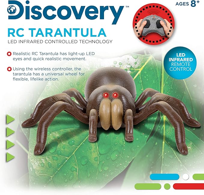 Discovery™ RC Tarantula Spider – Remote Control Toy Spider with Realistic Movement, Red LED Eyes & Wriggling Legs | Prank Gift for Boys Girls & Bug Lovers| Fun Electronic Animal Toy for Kids Ages 8+