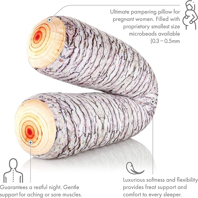 Log Tree Timber Microbead Body Pillow - Straight Long Pillows for Comfort or Use During Pregnancy- Spandex 85% / Nylon 15% - Spongy Cooling Hypoallergenic Outer Fabric - 50" X 8" - Side Sleepers