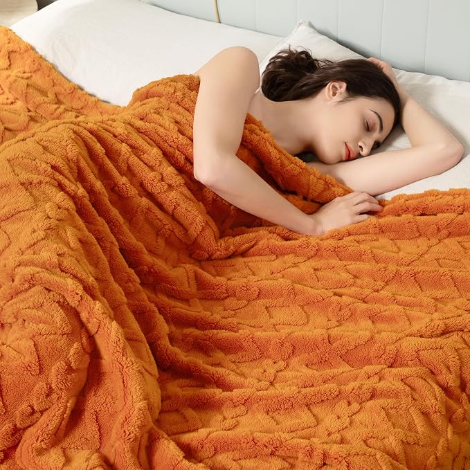 Aganear Fleece Throw Blanket for Bed Couch,Fall Boho Blanket,90"x90" Orange | Lightweight Fuzzy Throw,Warm Gift for Women,Christmas,Housewarming,Soft Aesthetic Home Decor for Bedroom Sofa,All-Season Use