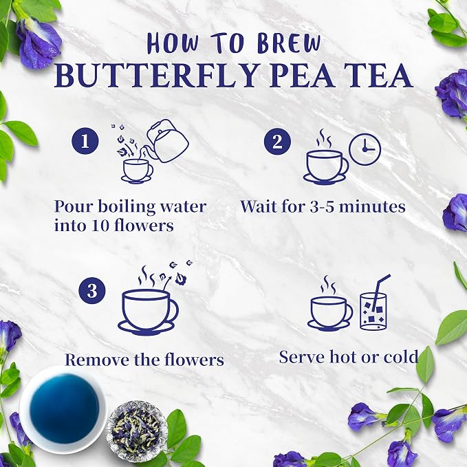 Butterfly pea flower tea loose leaf (375+ Cups) [ 4.4 Ounces Oz] Dried butterfly pea flowers blue tea