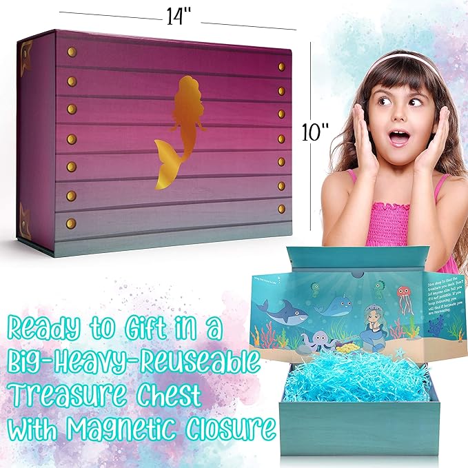 The Memory Building Company Kids Mermaid Surprise Box for Girls & Boys, Includes Plush, Coloring Book + Markers, Jewelry, Crown Headband, Birthday Toys Easter Basket Stuffers Age 6 & Up