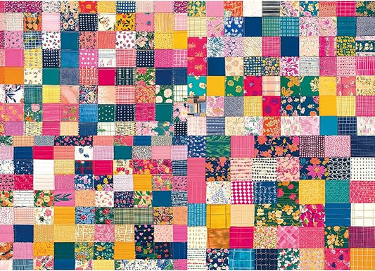 Patchwork Quilt 1000 Piece Puzzle for Adults Colorful Textile Squares Jigsaw Puzzle Floral Patterns Fabric Scraps Unique Adult Puzzles with Letters on Back Puzzles for Game Night (27.6"x19.7")