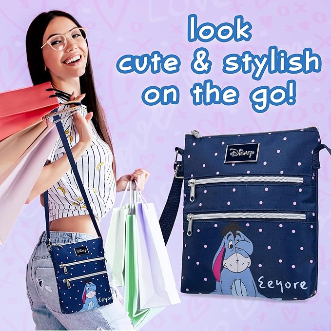 Disney Stitch Girls Purse Cross Body Bag for Kids Teens Women Shoulder Bag with Adjustable Strap Fashion Handbag Stitch Gifts (Navy, Navy Eeyore)