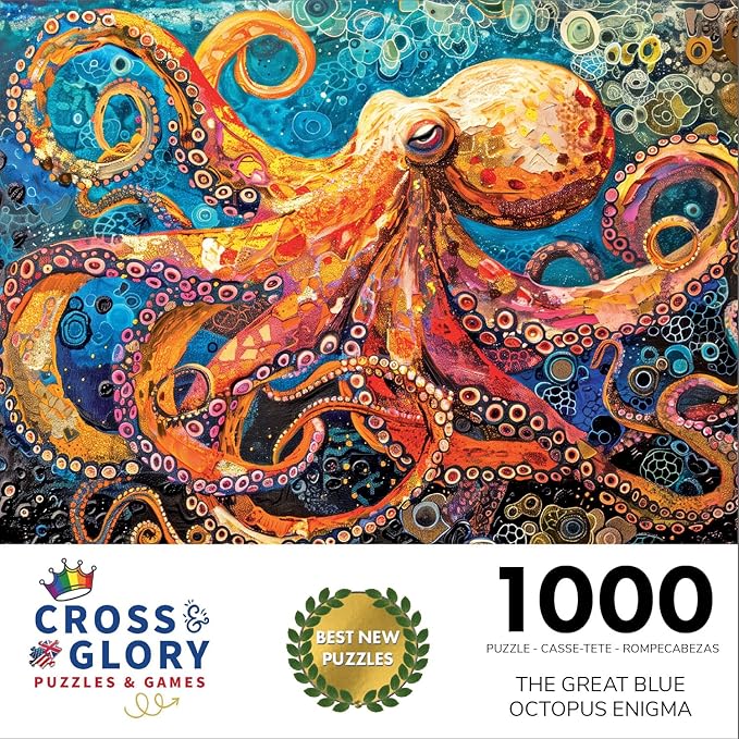 Cross & Glory 1000 Piece Jigsaw Puzzle for Adults | The Great Blue Octopus Enigma | Marine Ocean Artwork Puzzle | Challenging Brain Teaser | Vibrant Marine Art