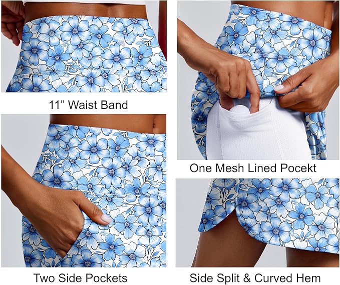 PINSPARK 18" Skorts for Woman Above Knee Length Golf Skirts 3 Pockets | High Waist, Built in Shorts, UV Protection, 4-Way Stretch, Soft, Dolphin Hem, Athletic, Tennis, Pickleabll, Casual