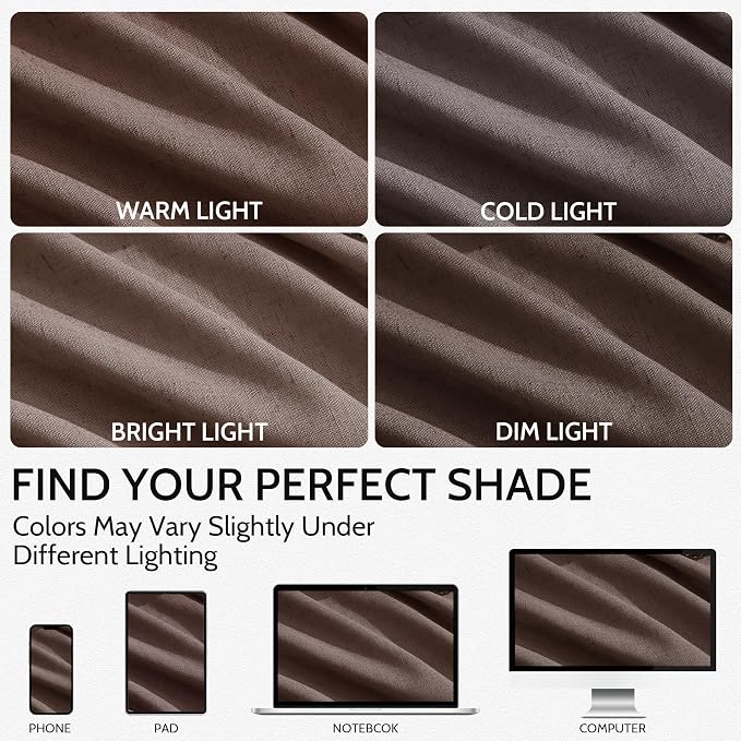 Nanspring Cappuccino Linen Blend Light Filtering Back Tab Curtains 102 Inches Long, Semi Sheer Privacy Drapes for Living Room & Bedroom, 52x102 inch, 2 Panels