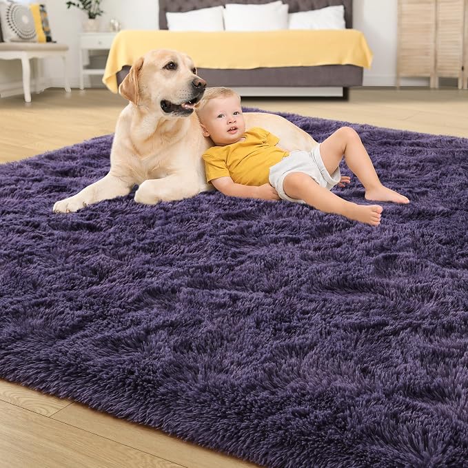 Tepook 4x6 Area Rugs for Living Room, Soft Fluffy Shag Gray Purple Rug for Bedroom Nursery, Modern Shaggy Plush Upgraded Non-Slip Carpet for Girls Boys Kids Room Dorm Home Decor