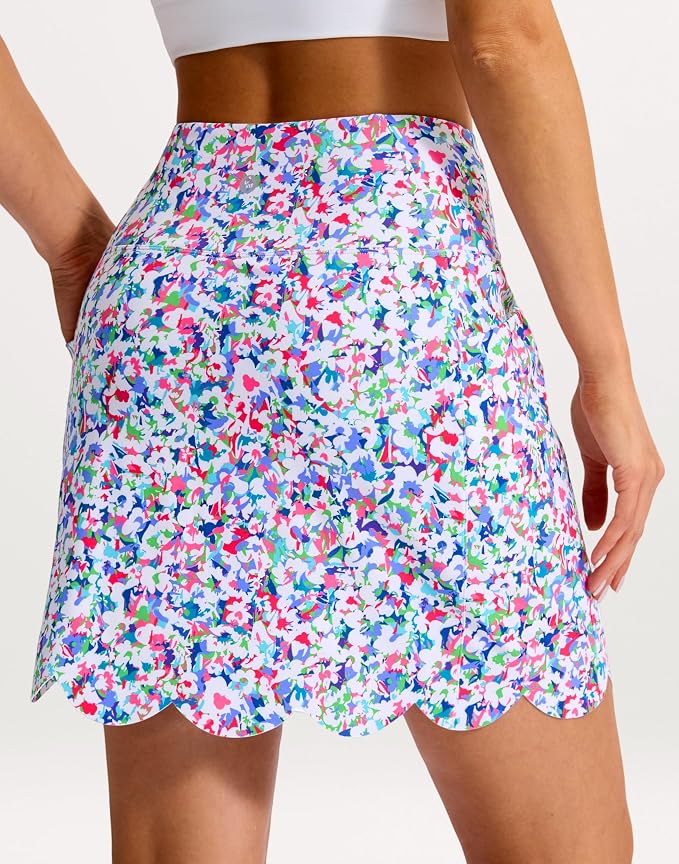 16" Skorts for Women with 4 Pockets High Waisted Scalloped Hem Athletic Tennis Skirt Golf Skort Dressy Casual