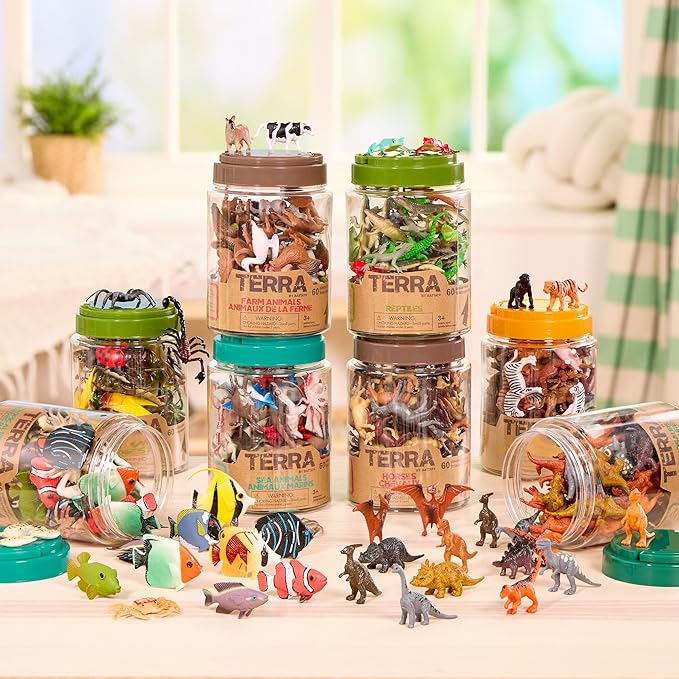 Terra by Battat – 60pcs Tropical Fish & Crab Toys – Mini Plastic Ocean Animal Figurines for Kids – Realistic Sea Creatures in Tube – Sensory Educational Playset for Toddlers Ages 3+