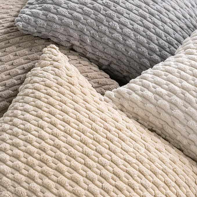 Set of 4 Beige Decorative Throw Pillow Covers 18x18 Inch Corduroy Pillow Covers for Bed Couch Sofa Living Room Soft Square Cushion Cases