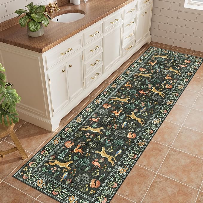 DUKINO 2x10 Kitchen Runner Rug, Soft Non Slip Animal Washable Rug, Black | Low Pile, Non-Shedding Indoor Carpet Runner for Hallway, Entryway, Bedroom, Bathroom, Laundry, Pet Friendly, Stain Resistant