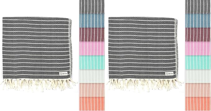 Sand Cloud Turkish Beach Towel - Sand Resistant - 100% Certified Organic Turkish Towel - Quick Dry Towel for Beach, Picnic, Blanket or Bath Towel - As Seen on Shark Tank - Gocek (Black) (Pack of 2)