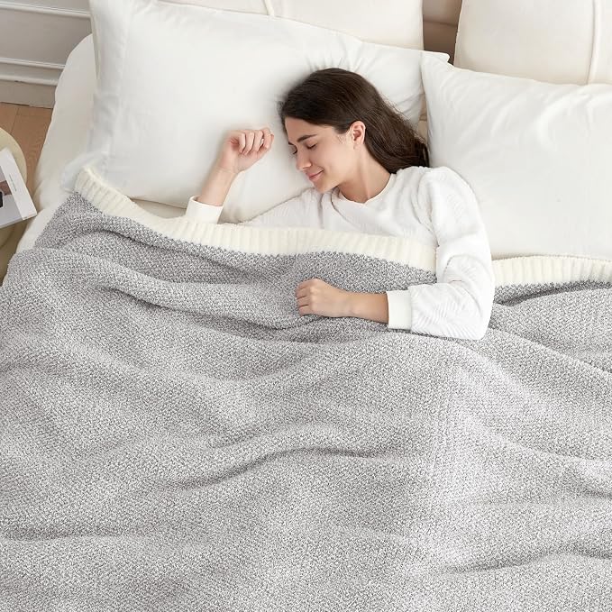 Snuggle Sac Oversized Grey Throw Blankets Twin Size,Super Soft Warm Blankets Cozy Knit Fuzzy Throw Blankets for Sofa, Bed, Heather Grey, 60x80 inches