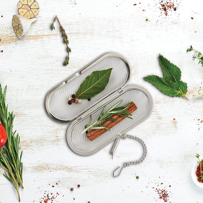 HIC Kitchen Herb Infuser Pod, 18/8 Stainless Steel Mesh, For Herbs, Spices, and Loose Teas