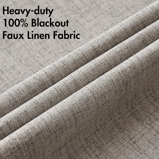 MIULEE 100% Blackout Linen Textured Curtains for Bedroom Solid Thermal Insulated Warm Taupe Grommet Room Darkening Curtains & Drapes Luxury Decor for Living Room 42 x 63 Inch (2 Panels)