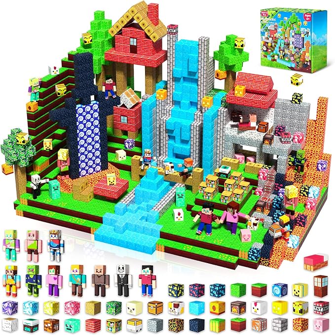 464PCS Magnetic Blocks with 10 Action Figures– 2025 STEM Magnetic Building Blocks for Kids Christmas, Creative Educational Play Set for Boys & Girls