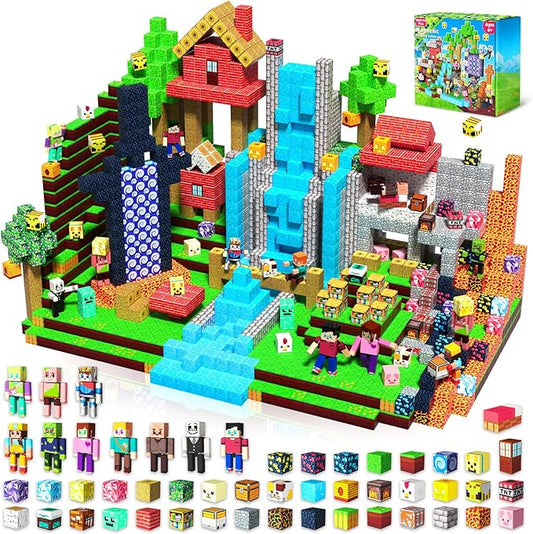 464PCS Magnetic Blocks with 10 Action Figures– 2025 STEM Magnetic Building Blocks for Kids Christmas, Creative Educational Play Set for Boys & Girls