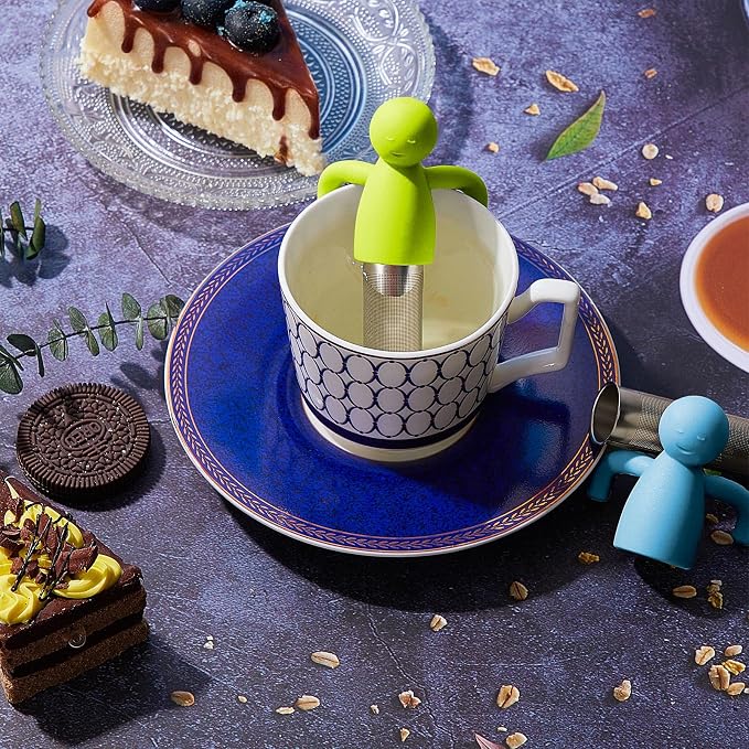 2 Pieces Tea Infuser for Loose Tea Cute Fine Mesh Tea Strainer Stainless Steel Tea Filter Ball Tea Diffuser Steeper for Teacups Teapots (Blue, Green)