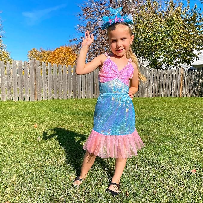 Jeowoqao Mermaid Princess Dress Up Costume, Girls Dress Up Pretend Play Clothes Gift 13Pcs Princess Costume for Little Girls Age 3 4 5 6 Years