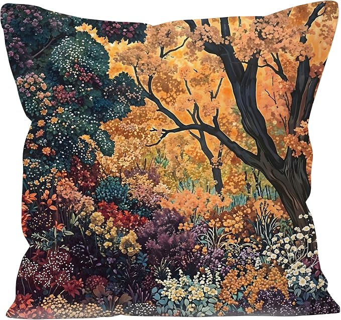 Rustic William Morris Inspired Autumn Forest Decor Throw Pillow Covers 18x18,Fall Home Room Decor, Vintage Botanical Nature Decorative Throw Pillow Covers for Home Bedroom Living Room