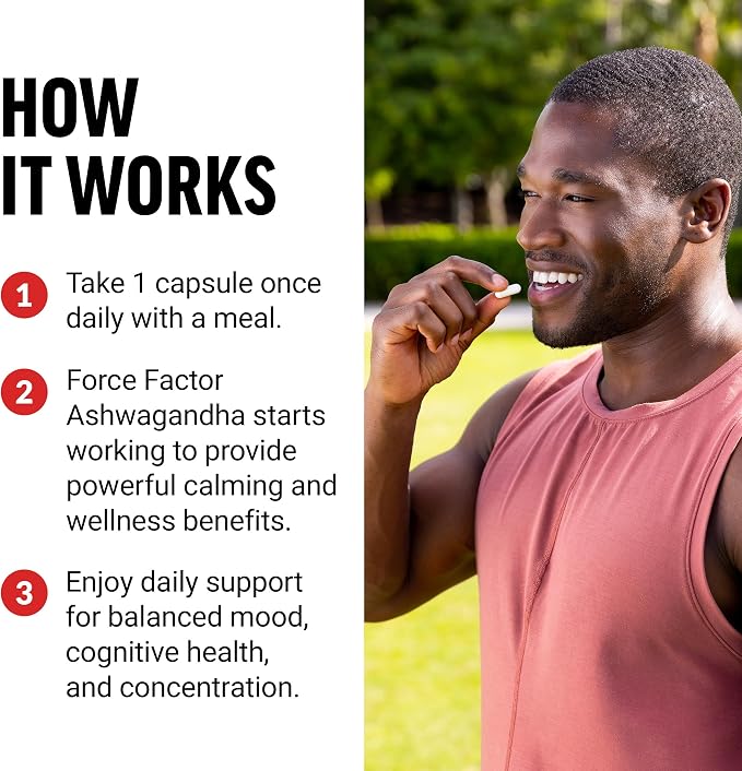 Force Factor Ashwagandha Supplements Made with Premium Vegan Ashwagandha Powder, Adaptogens to Support Stress and Cognitive Health, No Gelatin, Non-GMO, 60 Capsules